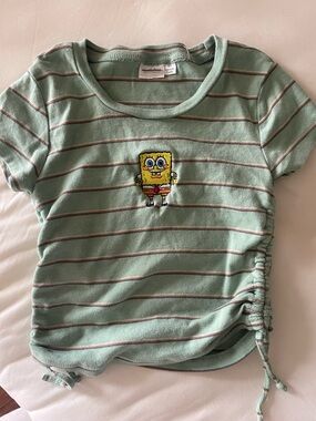 Nickelodeon Mint Green Striped SpongeBob Tee with Side Drawstring - Girls